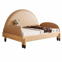 Canapé-lit convertible moderne et sécurisé pour enfants, dossier rembourré en cuir beige, côtés arrondis en bois massif, pour chambre d'enfant, chambre à coucher, salon