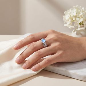 Anillo de Compromiso de Ópalo Pera, Plata de Ley 925, Diamantes Pavé, Nudo Infinito, Joyería Fina Romántica para Mujer - Product Image 3