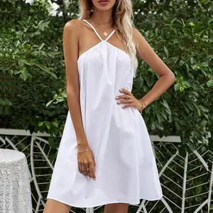 GuangZhou factory OEM/ODM Summer Sleeveless Slip Casual Dresses Halter Casual Lady Dresses