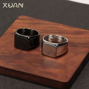 Personalidade Quadrado Banda Anéis de Dedo Masculino Partido Jóias 14Mm Aço Inoxidável Em Branco Flat Big Width Square Signet Anel para Homens - Product Image 5