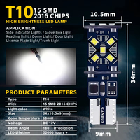 Accessoires lumineux pour le stationnement des voitures, ampoule latérale automatique pour les virages, ampoule intérieure de voiture, lampe de lecture ronde T10 15SMD W5W