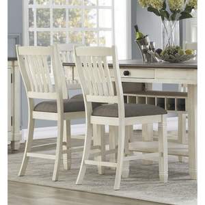 Juego DB de 2 sillas de comedor de altura de mostrador de madera blanca antigua tapizadas en tela texturizada Muebles elegantes - Product Image 3