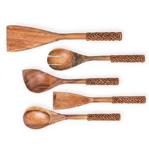 Hand Polished Wooden Cooking Spoon Set Traditional braided Design Flatware For <b>Camping</b> <b>Kitchen</b> Use And Restaurants Use - Product Image 1