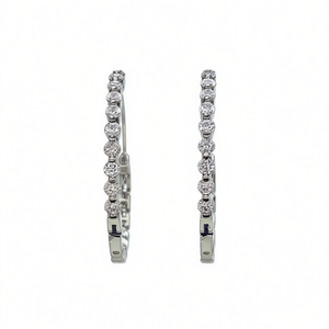 E2847 White Gold <b>Hoop</b> <b>Earrings</b> Round Diamond Prong Setting Classic Women's <b>Fine</b> Jewelry - Product Image 1