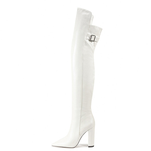 Big Size 47 Wide Fit Shoes Women Chunky High Heel Pointed Toe Thigh High Boots Side Zipper Over the Knee Booties - Product Image 1