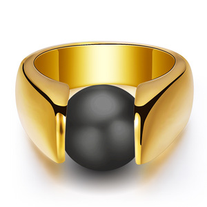 Anillos de Moda de 10MM, Oro de 18K, Piedra Negra, Engaste a Presión, Diseño Geométrico, Joyería de Regalo - Product Image 1