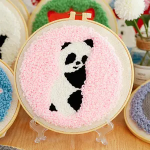 Easy Punch Needle Embroidery Kit With Hoop For Beginner Cartoon Embroidery Needlework Handmade Sewing Kits Craft Gift