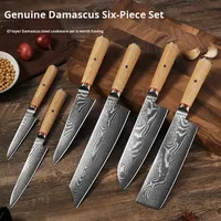 Couteau de chef VG-10 en acier Damas véritable, fabriqué en bois d'olivier, artisanal, au design moderne et minimaliste
