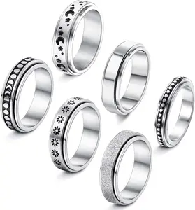 Cincin logam pria, lingkaran kosong berlapis emas desain mode sederhana perak Stainless Steel