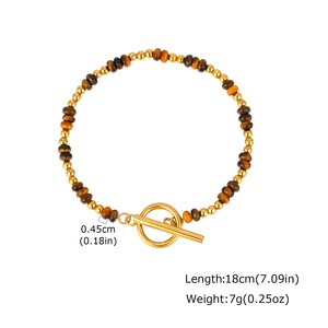 Pulsera de Moda de Acero Inoxidable con Cuentas de Arroz Coloridas y Cuentas de Ojo de Tigre Natural, Diseño con Cierre OT, Joyería Moderna Impermeable - Product Image 6
