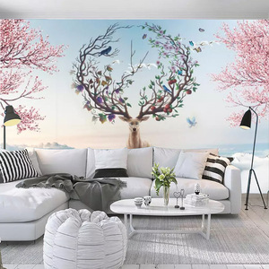 Tv fond <span class=keywords><strong>mur</strong></span> 5d tridimensionnel 8d murale Simple moderne nordique <span class=keywords><strong>Sika</strong></span> cerf ciel salon Film télévision revêtement mural - Product Image 2