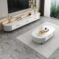 Ensemble de meuble TV et table basse en bois de luxe avec finition marbre, pour salon, avec rangement, design simple et abordable