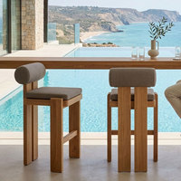 Taburete de Bar Arquitectónico de Aluminio YORLLA con Respaldo Acolchado, Silla Alta Impermeable para Exteriores, Ideal para Resorts de Lujo Junto a la Piscina