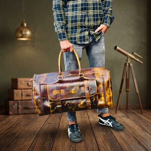B S International Handmade European Cow Genuine Leather Embroidered Unisex Travel Bag Zipper Vintage Style Modern Design Large - Product Image 1
