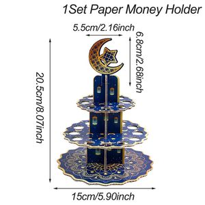 แท่นวางเงินอีดมูบาร็อค รูปพระจันทร์และดาวสีทอง หลายชั้น ทำจากกระดาษ สำหรับงานปาร์ตี้ ของขวัญเงินอิสลาม พร้อมลวดลายประณีต - Product Image 6