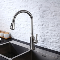 Robinet de cuisine moderne monocommande en céramique à poser sur comptoir, rotatif à 360 degrés, avec douchette extractible, monotrou, eau chaude et froide