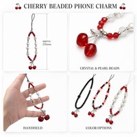 Chaîne de téléphone faite à la main avec perles cerises, pendentif cerise, breloque papillon, cœur, étoile, cordon perlé pour femmes et filles, style rétro mignon