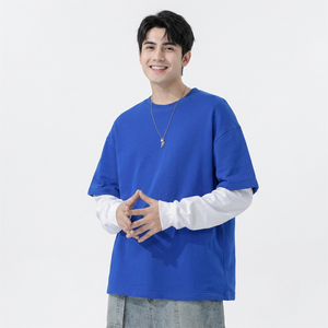 เสื้อยืดถักลายกราฟิกผ้าเฟรนช์เทอร์รี่สำหรับผู้ชาย300กรัมแขนยาวสองชั้นงานตามสั่งจากโรงงาน - Product Image 1