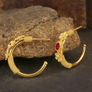 Orecchini a Cerchio Vintage con Rubino Simulato a Forma di Fiore per Donne, Gioielli Eleganti e alla Moda - Product Image 3