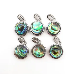 Manufacture Sale Mother of Pearl Natural Shell Abalone Seashell Round Cabochon 10mm Silver Pendant for jewelry necklace making