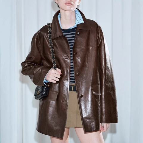 5176 Manufacturer New Fashion Vantage Genuine Oil Waxed Sheepskin Trench Coat