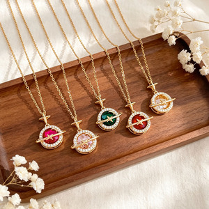 Collana con Ciondolo a Forma di Pianeta in Acciaio Inossidabile Placcato Oro, Impermeabile e Antiossidante, Bestseller su TikTok di Fanhua Jewelry - Product Image 1
