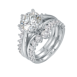 럭셔리 웨딩 모이사나이트 반지 S925 실버 세트 주얼리 약혼 모이사나이트 반지 베젤 반지 - Product Image 4