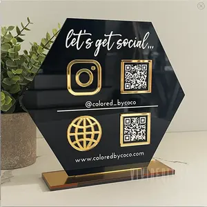 अनुकूलित तालिका के शीर्ष एक्रिलिक बिलबोर्ड फेसबुक Instagram पट्टिका सोने Qr कोड व्यापार दुकान सामाजिक मीडिया साइन