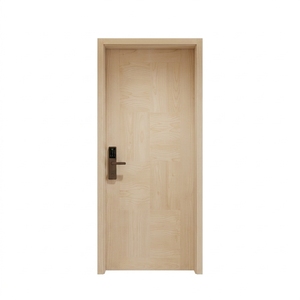 Ensemble de portes affleurantes en parquet avec placage en bois de teck à motif géométrique et cadre assorti - Product Image 1