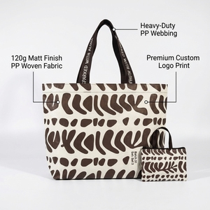 Ensemble de sacs tissés en PP avec impression de logo personnalisé, poignée en sangle de marque, grand sac de plage avec petite pochette zippée, pochette cadeau premium, 2 pièces - Product Image 3