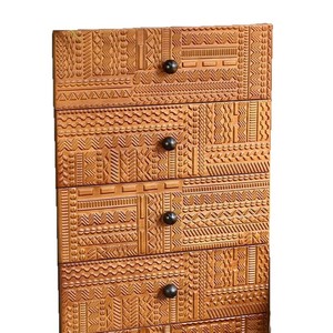 Vintage Five Drawer <b>Chest</b> Wooden <b>Storage</b> Cabinet With Carved Pattern Bedroom Dresser Living Room Side Cabinet Large Capacity - Product Image 5