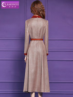 Robe chemise mi-longue élégante et raffinée pour femme, style vintage, manches longues, taille empire cintrée, collection automne FMY66441