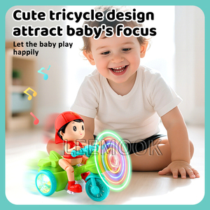 Mini stile cartone animato di plastica auto e moto simpatici giocattoli Stunt triciclo di 360 gradi di rotazione della musica luce per i bambini - Product Image 2