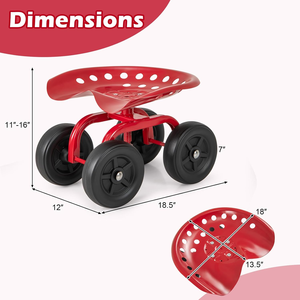 Carrito de Jardín Resistente y Ajustable con Giro de 360°, Estructura Metálica Robusta, Ideal para Jardinería y Trabajos en el Patio, Carrito de Jardín con Ruedas y Asiento - Product Image 4