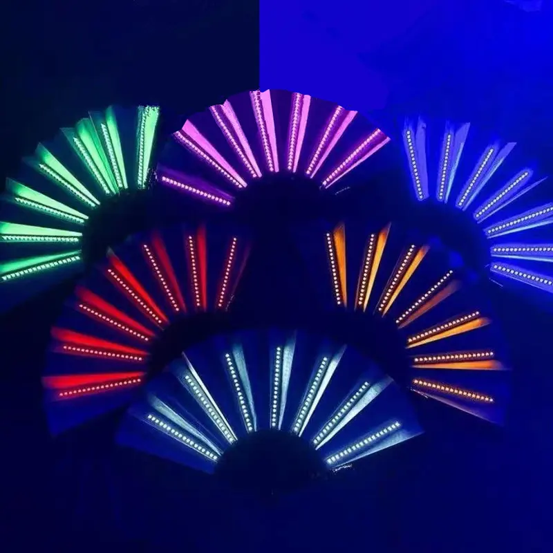 Brilho Folding LED Fan Dança Luzes Night Show DJ Fluorescente Bar Night Club Party Presentes Halloween Decoração Cor Mudando Ventilador