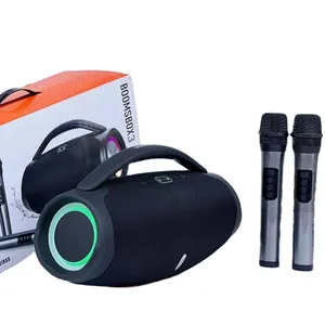 BOOMSBOX3 speaker portabel luar ruangan, speaker subwoofer BT sistem Hi-Fi dengan mikrofon nirkabel lampu