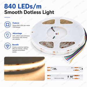 ไฟ LED แถบ RGBW <span class=keywords><strong>6</strong></span>พิน<span class=keywords><strong>12</strong></span>มม. RGBW DC24V 840 LED ปรับความสว่างได้ COB แบบแถบไฟ LED rgbct - Product Image 2