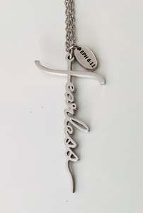 Collier en acier inoxydable avec inscription personnalisée, bijoux uniques, grand mot découpé, FEARLESS, croix FAITH - Product Image 3