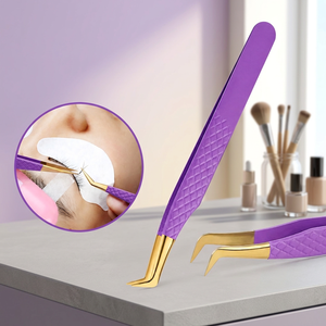 Purple Gold-Plated <b>Eyelash</b> Tweezers Set Curved Straight Precision Lash Isolation <b>Applicator</b> Beauty Tools - Product Image 3