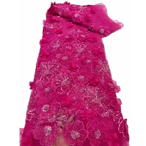 Роскошная испанская 3D вышивка цветок бисер Тюль Вышивка кружевная ткань аппликация вышивка блестки кружево для невесты свадебное платье