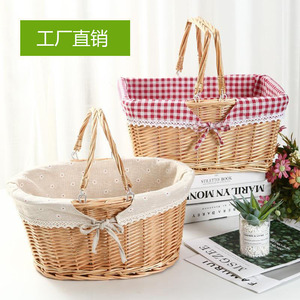 Rattan Picnic Basket Rectangle Handmade Storage Basket With Handle For Outdoor Use 32cm 38cm 40cm Size Available - Product Image 4
