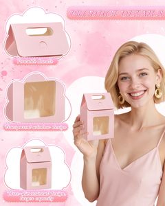 Sacs cadeaux en papier kraft MINI roses avec fenêtre transparente, petites boîtes cadeaux avec poignée, boîtes <span class=keywords><strong>à</strong></span> bonbons pour Purim, mariage - Product Image 5