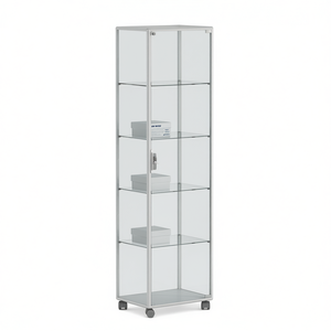 Vitrina con Marco de Aluminio 51x37x180cm, Gabinete de Exhibición de Vidrio Blanco con Estantes Ajustables y Puerta con Cerradura - Product Image 2