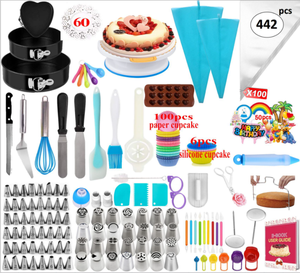 Kit d'outils et fournitures de décoration de gâteaux avec moules à charnière, niveleur de gâteau, plateau tournant et accessoires - Product Image 2