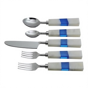 Ensemble de couverts 5 pièces de qualité supérieure poignée en résine ustensiles en acier inoxydable Design Unique artistique maison ustensiles de cuisine manger cadeaux - Product Image 1