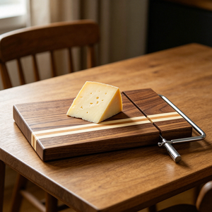 Planche à découper en bois de cerisier, d'érable et de noyer noir avec lame intégrée pour fromage en bloc, saucisses, jambon, biltong et viande séchée – Offre Spéciale - Product Image 2