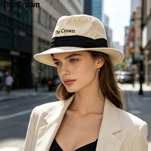 Custom Logo Cotton Twill Fedora <b>Hat</b> Wholesale Bulk Printed Bucket <b>Hat</b> With Pleated <b>Band</b> Manufacturer - Product Image 3