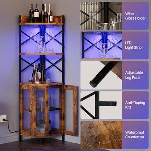 Estante <span class=keywords><strong>para</strong></span> vino, armario de esquina con puerta de malla, armario de barra de esquina con estante ajustable, armario de barra de licor <span class=keywords><strong>para</strong></span> el hogar - Product Image 5