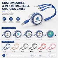 Câble de charge 3-en-1 personnalisé avec logo, chargeur multi-téléphones rétractable avec boîte enrouleuse en cristal – Offre promotionnelle en gros