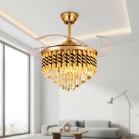 Ventilateur de plafond LED intelligent en cristal invisible avec variateur d'intensité et télécommande, 42 pouces, pour chambre et salle à manger – Nouveau produit OEM/ODM